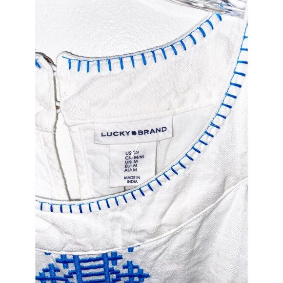 Lucky Brand Dress White With Blue Embroidery Size Medium - Picture 5 of 7